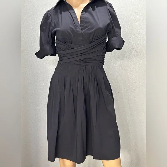 BCBG MaxAzria Collared Faux Wrap Shirt Dress sz 0 - Picture 11 of 16